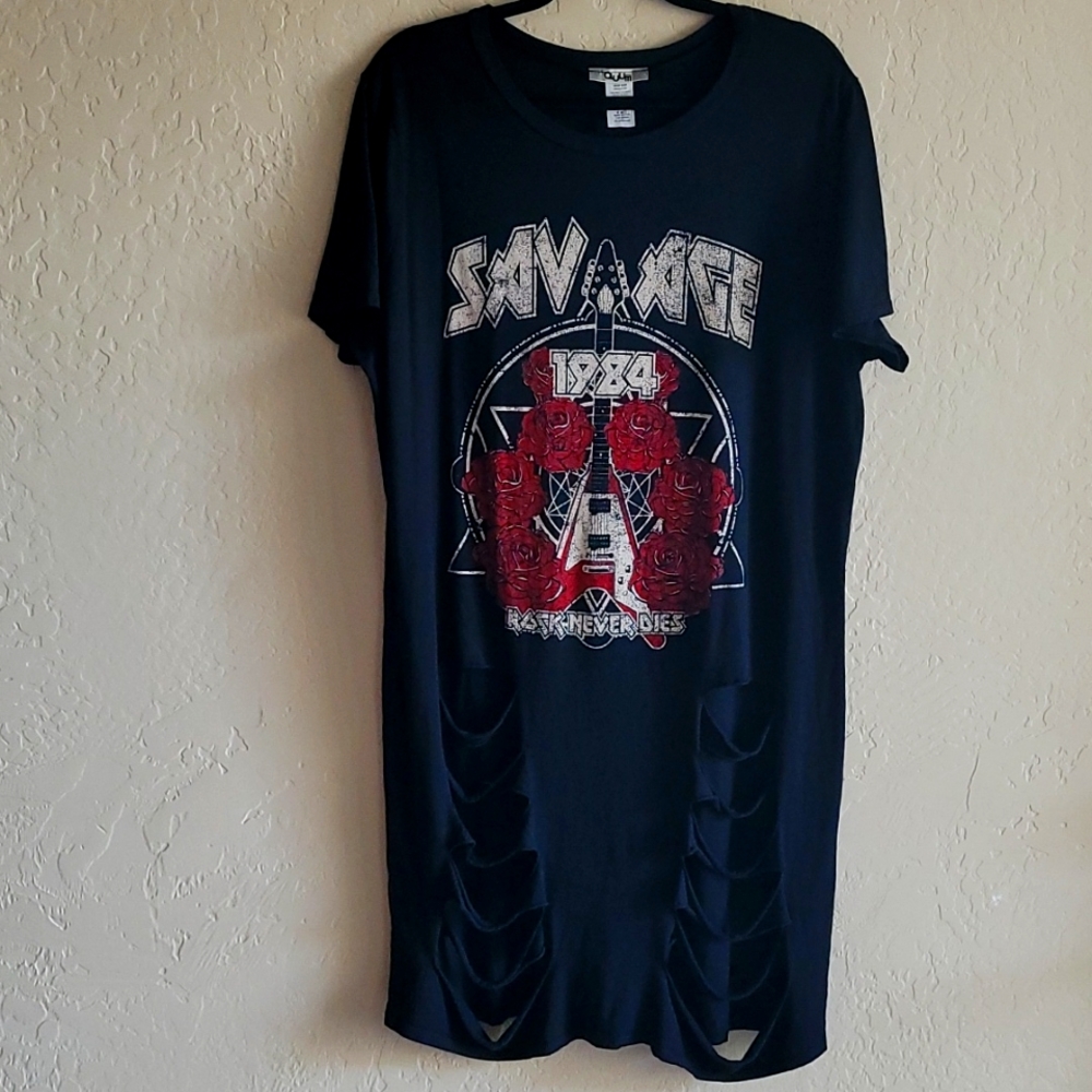 QUUM black Ripped Savage Rock Tshirt Dress 3XL